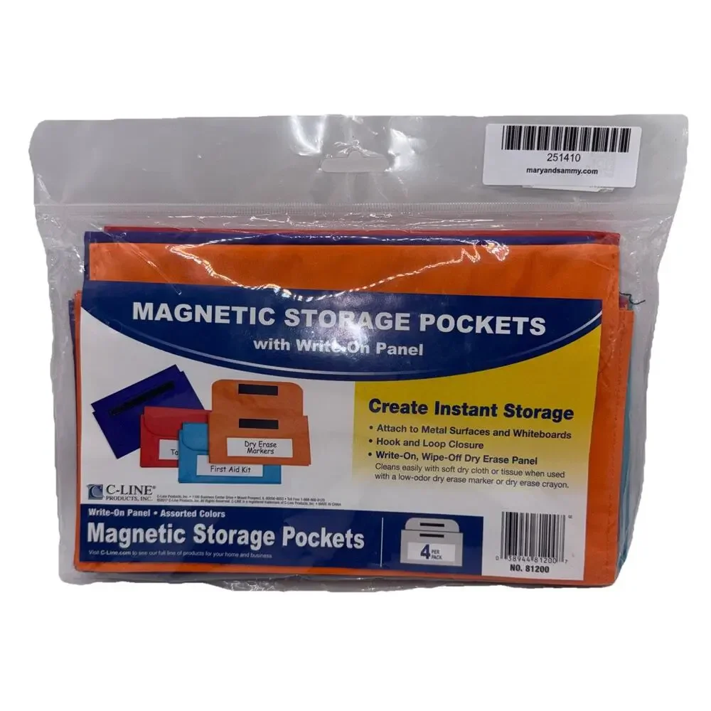 Magnetic Storage Pockets from C-Line with write on panel 4 Per Pack 10” x 6” NWT